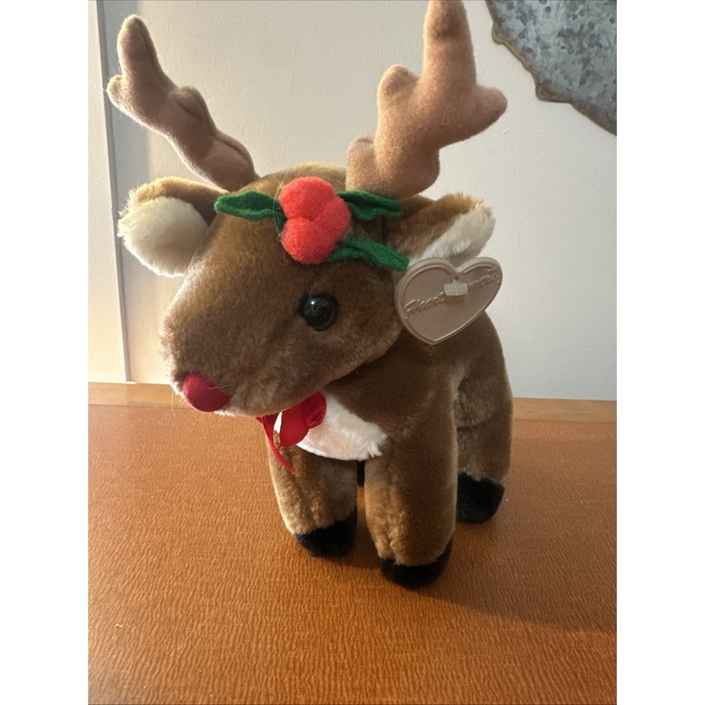 Vintage The Summit Collection Reindeer Heartwarmers 10in Soft Fur Plush 1989 Tag